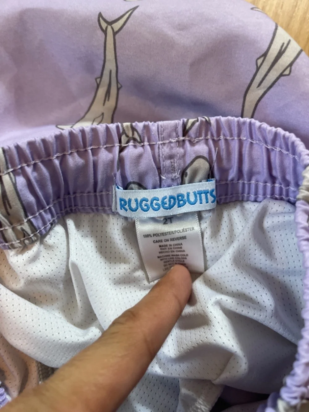 Rugged Butts  by RuffleButts Size 2t Purple Jawsome Shark Print Swim Trunks